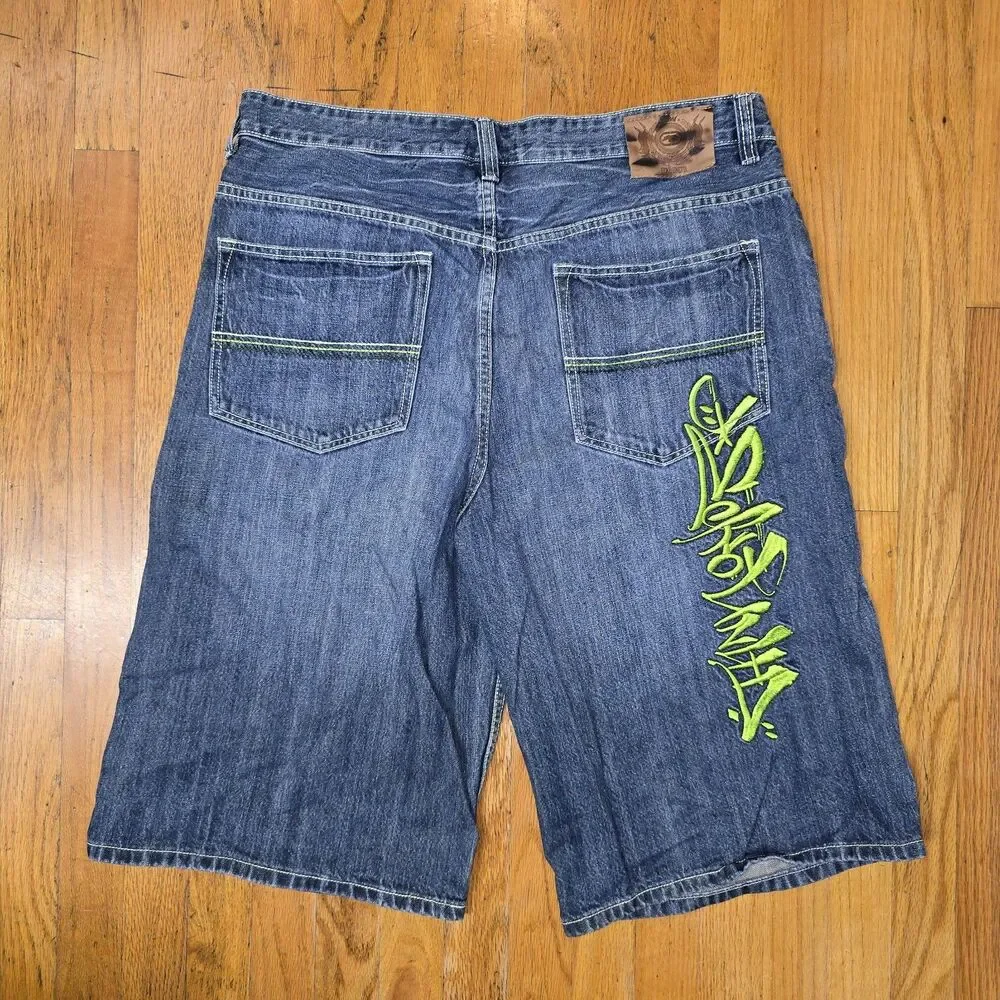 ECKO UNLTD Shorts Baggy Jean Jorts Utility Denim Hip Hop Embroidered Y2K 38